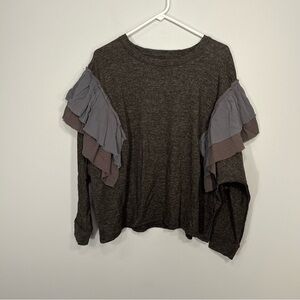 NEW VICI Exclusive Fate Shirt Womens Medium Grey Oversized Sleeves Ruffle Top
